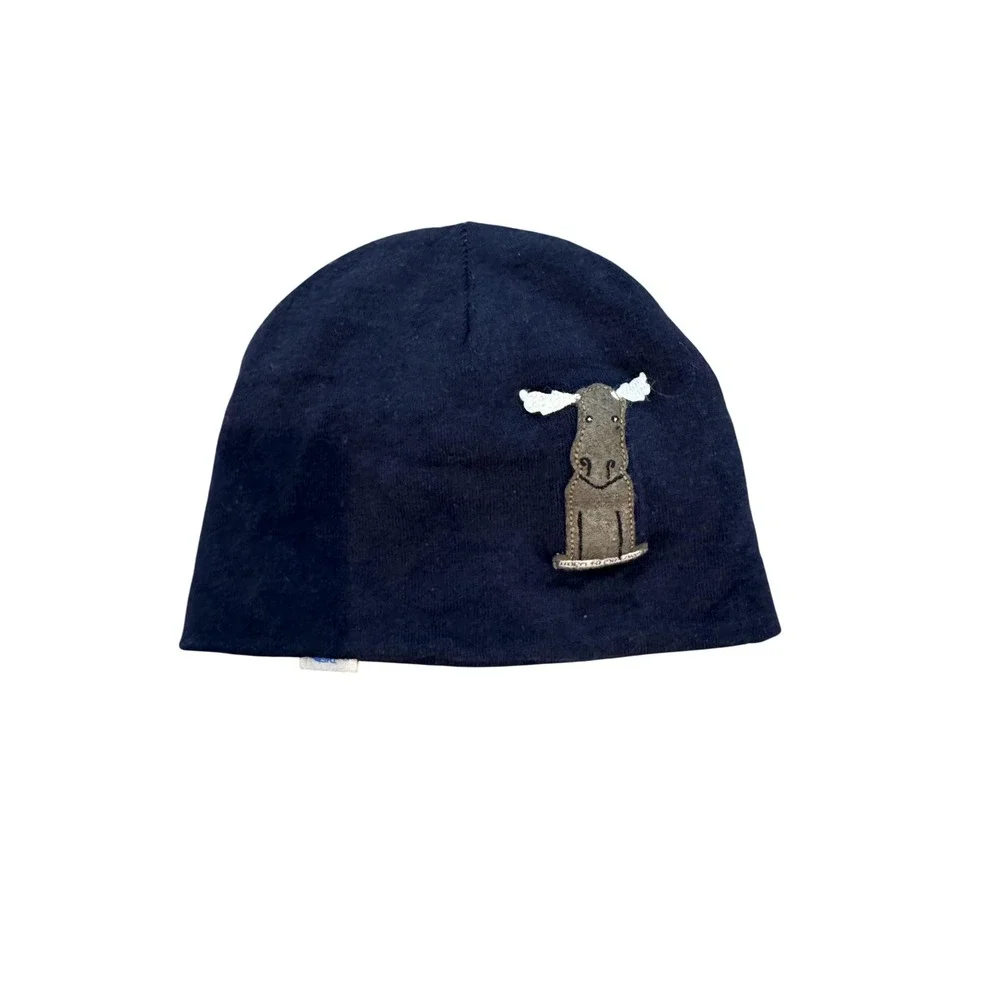 The North Face Hat Beanie Youth XS 6-24M Navy‎ Blue Moose Patch Cuffed Knit Warm